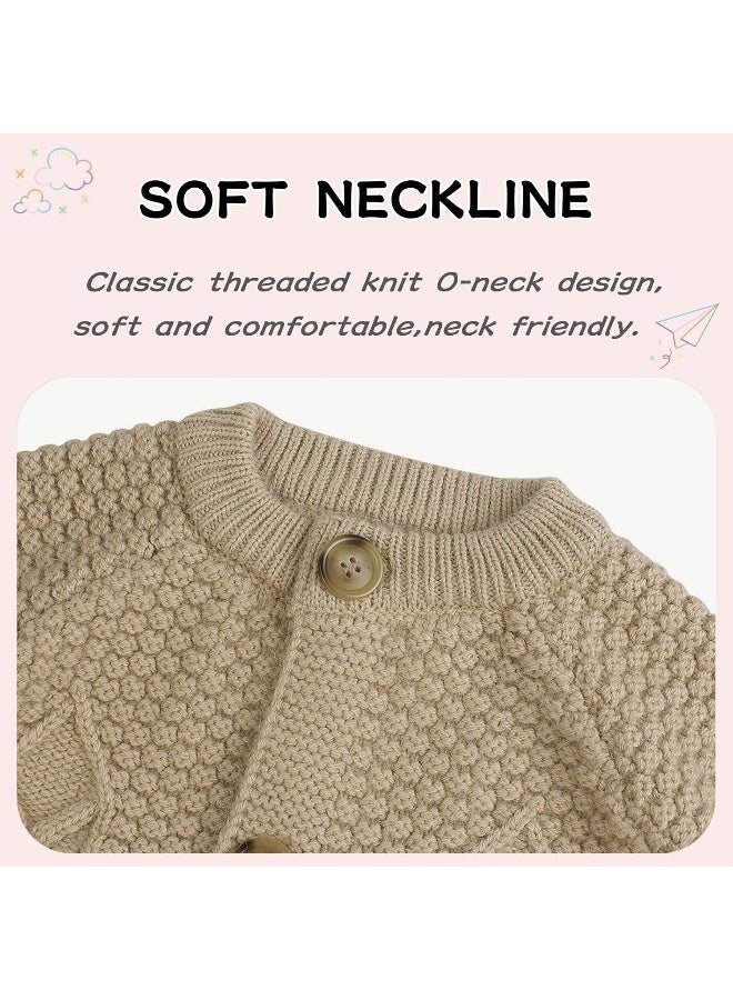 Peecabe Peecabe Toddler Cardigan Cotton Long Sleeve Cable Knit Toddler Sweater for Girls Crewneck Chunky Crochet Sweater Winter 1-6T - Image 3