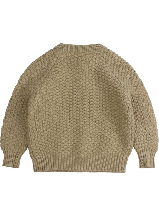 Peecabe Peecabe Toddler Cardigan Cotton Long Sleeve Cable Knit Toddler Sweater for Girls Crewneck Chunky Crochet Sweater Winter 1-6T - Image 2