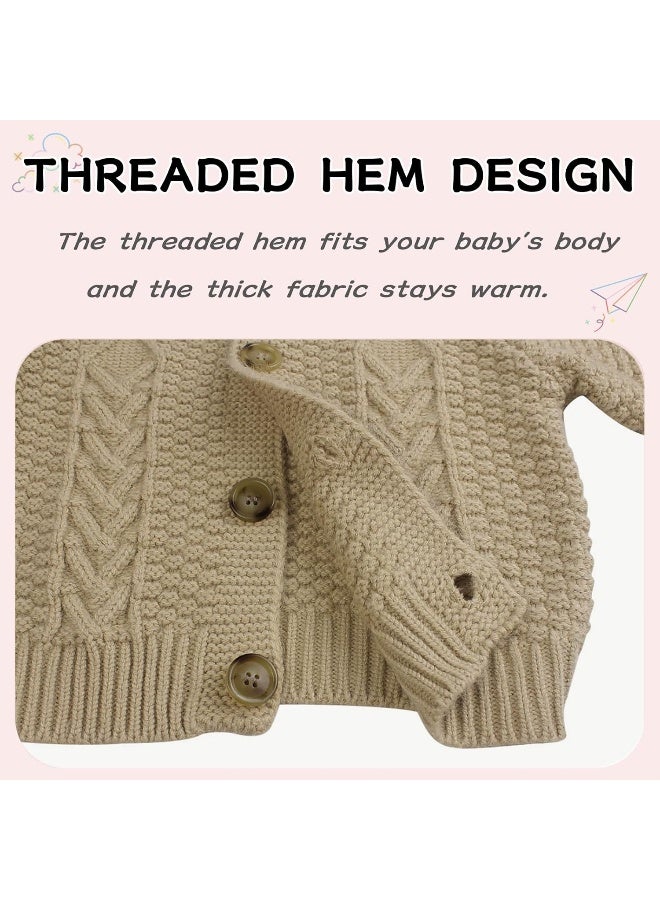 Peecabe Peecabe Toddler Cardigan Cotton Long Sleeve Cable Knit Toddler Sweater for Girls Crewneck Chunky Crochet Sweater Winter 1-6T - Image 5