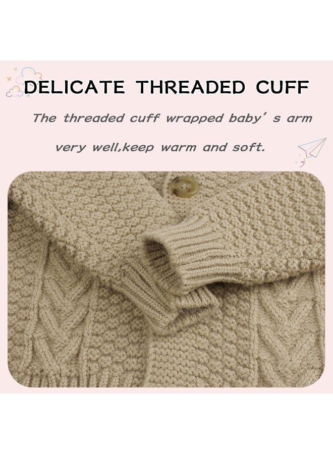 Peecabe Peecabe Toddler Cardigan Cotton Long Sleeve Cable Knit Toddler Sweater for Girls Crewneck Chunky Crochet Sweater Winter 1-6T - Image 4