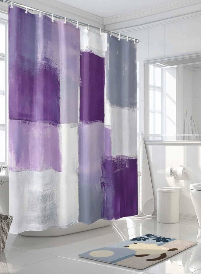 Chic D Fabric Shower Curtain for Bathroom, Abstract Geometric Lavender, Custom Shower Curtain Set with Hooks, Luxury Bathroom Curtains, Purple Grey Waterproof Polyester Bathroom Accessories, 72x72inch - Image 2