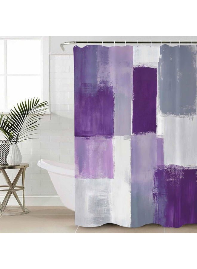 Chic D Fabric Shower Curtain for Bathroom, Abstract Geometric Lavender, Custom Shower Curtain Set with Hooks, Luxury Bathroom Curtains, Purple Grey Waterproof Polyester Bathroom Accessories, 72x72inch - Image 5