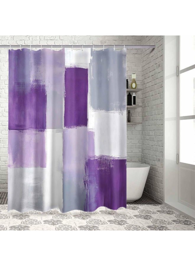 Chic D Fabric Shower Curtain for Bathroom, Abstract Geometric Lavender, Custom Shower Curtain Set with Hooks, Luxury Bathroom Curtains, Purple Grey Waterproof Polyester Bathroom Accessories, 72x72inch - Image 3