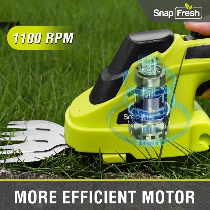 SnapFresh مقص العشب اللاسلكي ومقص الشجيرات، 2 في 1 مقص شجيرات محمول، 7.2 فولت مقصات العشب الكهربائية، مقصات خفيفة الوزن مع بطارية وشاحن متضمن، مقص شجيرات للحديقة (أخضر) - Image 4