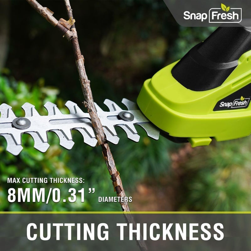 SnapFresh مقص العشب اللاسلكي ومقص الشجيرات، 2 في 1 مقص شجيرات محمول، 7.2 فولت مقصات العشب الكهربائية، مقصات خفيفة الوزن مع بطارية وشاحن متضمن، مقص شجيرات للحديقة (أخضر) - Image 5