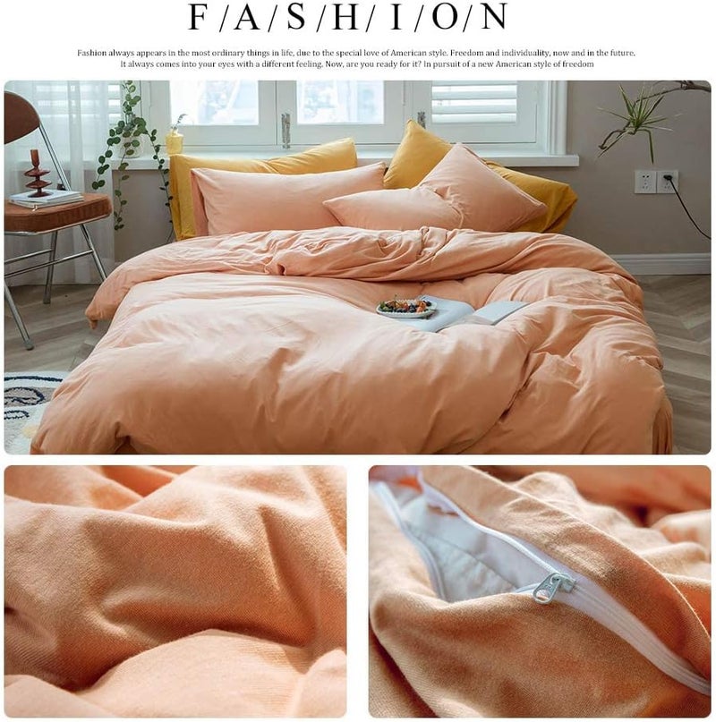 AMWAN Peach Pink Color Duvet Cover Twin Solid Orange Bedding Set 100% Knitted Cotton Comforter Cover Solid Color Duvet Cover Hotel Quality Luxury Bedding Set 1 Duvet Cover with 2 Pillowcases - Image 2