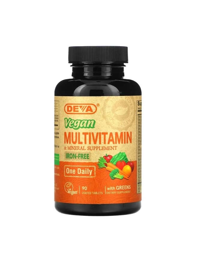 ديفا Vegan Multivitamin and Mineral Supplement with Greens Iron Free 90 Coated Tablets - Image 1