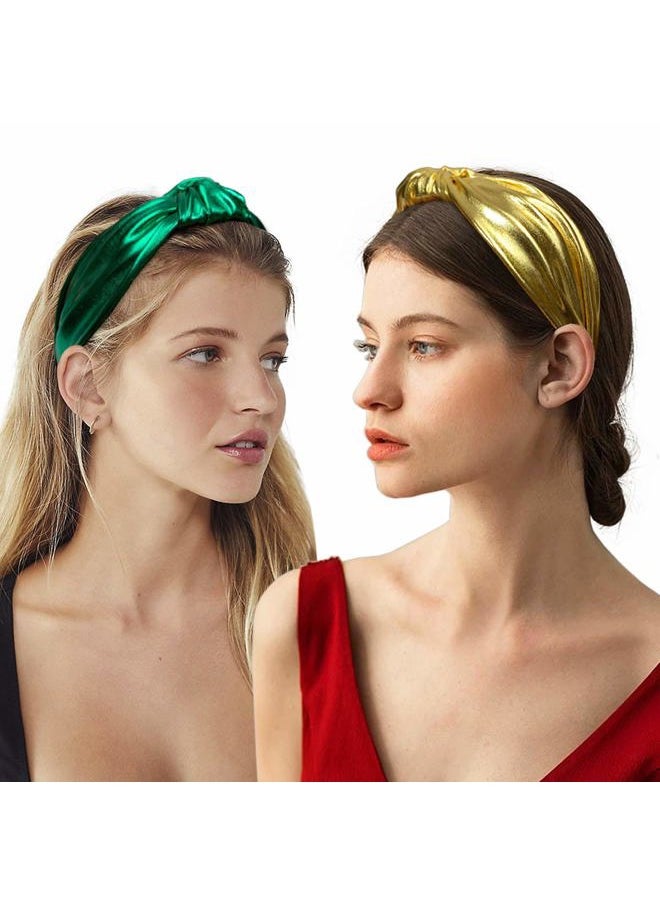 BETITETO - Glitter Knotted Headbands 4 Pack Vintage Shiny Metallic Wide Hair Bands Hoops for Women Girls (Gold + Green + Pink + Red) - Image 1