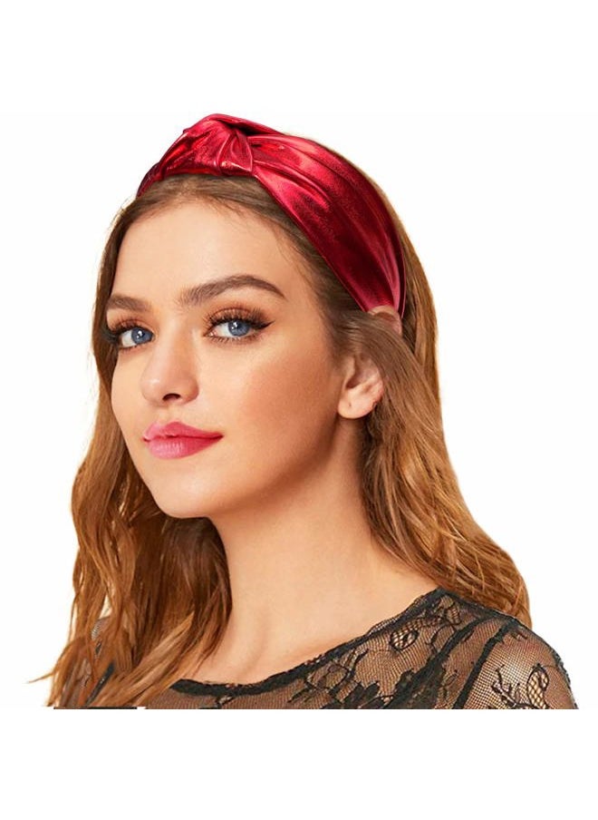 BETITETO - Glitter Knotted Headbands 4 Pack Vintage Shiny Metallic Wide Hair Bands Hoops for Women Girls (Gold + Green + Pink + Red) - Image 1