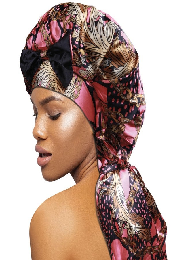 DONNA Braid Bonnet 1pc Satin Bonnet Hair Bonnet Removable & Reversible Bow Tie for Women with Long Braids, Shower Cap for Women, Dreadlock, Long Twist, Long Ponytails with VICTORIAN Pattern - Image 1