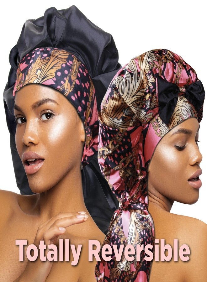 DONNA Braid Bonnet 1pc Satin Bonnet Hair Bonnet Removable & Reversible Bow Tie for Women with Long Braids, Shower Cap for Women, Dreadlock, Long Twist, Long Ponytails with VICTORIAN Pattern - Image 3
