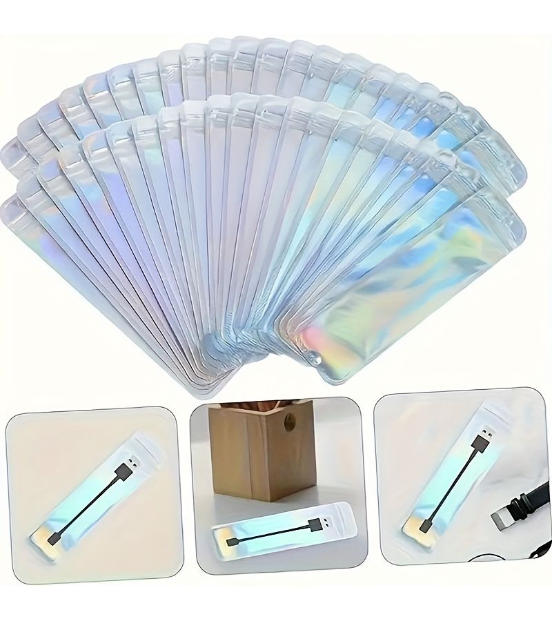10pcs Reusable Rainbow Laser Gift Bags Holographic Zippered PP Organizers - Image 1