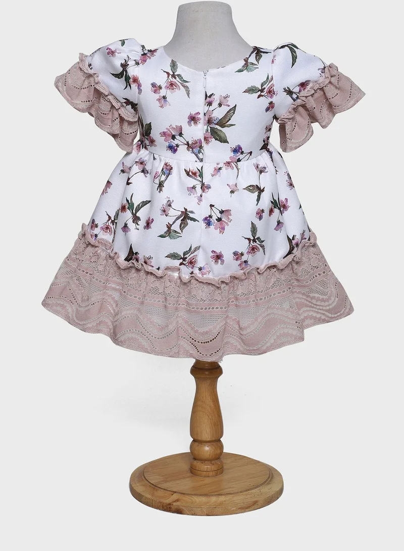 Many Frocks & Floral Ruffle Trim Dress