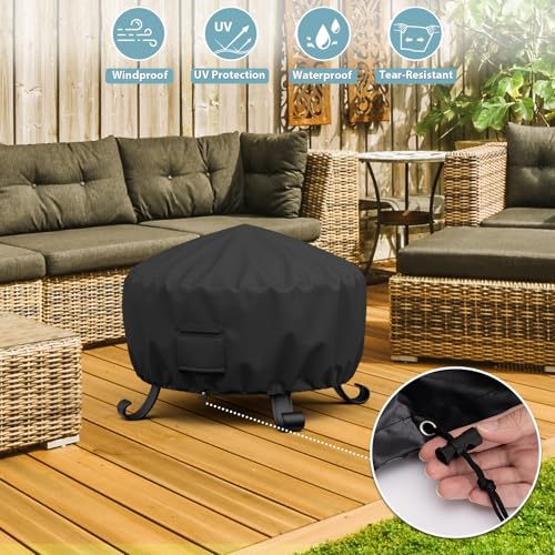 SHINESTAR 36 Inch Round Fire Pit Cover, Fits 30-36'' Wood Burning Fire Pit for Bali Outdoors, Sunnydaze, YAHEETECH and More, Waterproof & Windproof, 36 Dia x 24 H - Image 4