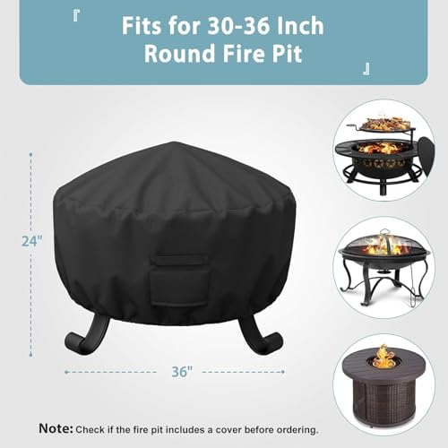 SHINESTAR 36 Inch Round Fire Pit Cover, Fits 30-36'' Wood Burning Fire Pit for Bali Outdoors, Sunnydaze, YAHEETECH and More, Waterproof & Windproof, 36 Dia x 24 H - Image 2