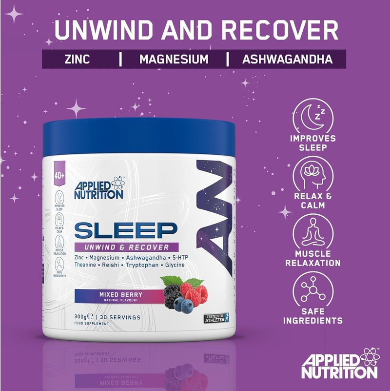 Applied Nutrition Sleep Unwind & Recover Powder Black Grape 300g | 30 Servings | Zinc, Magnesium, Ashwagandha, Glycine & L-Theanine | Sleep & Recovery Supplement | Made in United Kingdom - Image 2
