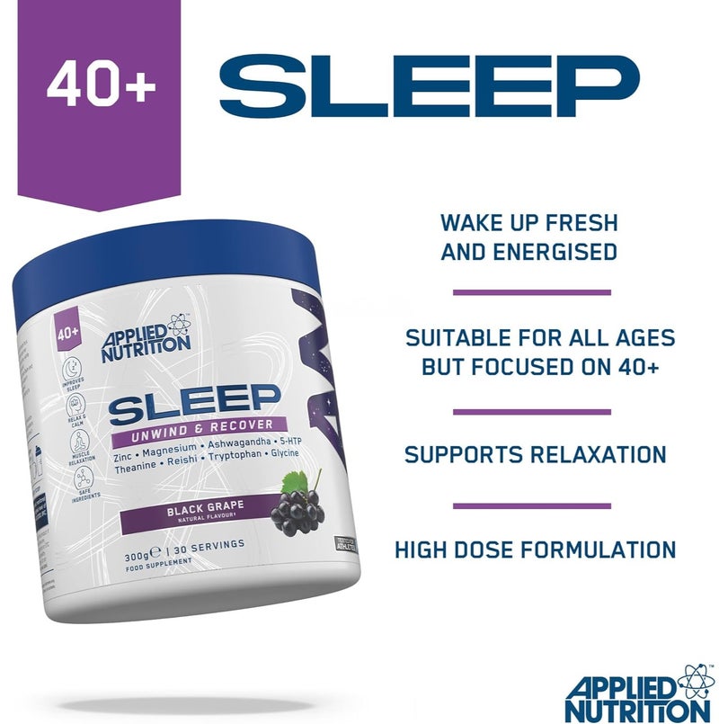 Applied Nutrition Sleep Unwind & Recover Powder Black Grape 300g | 30 Servings | Zinc, Magnesium, Ashwagandha, Glycine & L-Theanine | Sleep & Recovery Supplement | Made in United Kingdom - Image 3