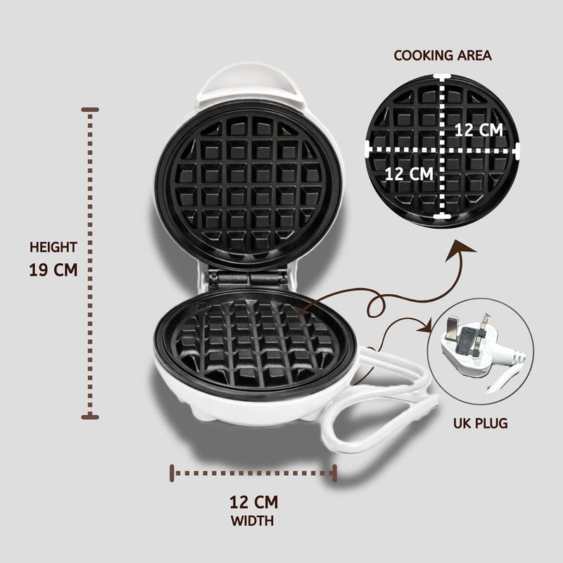 Biki Mini Waffle Maker, 350W, Non-Stick Cooking Surface, 12x12cm Cooking Area, Indicator Light, Non-Slip Bottom, UK 3 Pin Plug - Image 2