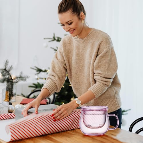 DOPUDO 11oz Pink Glass Tea Cup with Infuser and Lid– Versatile and Elegant Gift for Women, Perfect for Loose Leaf Tea and Other Beverages. - Image 2