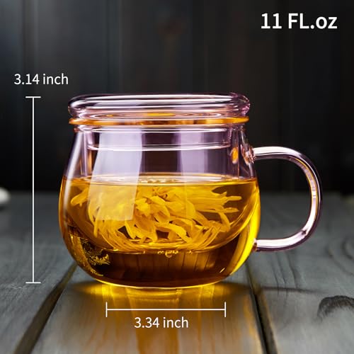 DOPUDO 11oz Pink Glass Tea Cup with Infuser and Lid– Versatile and Elegant Gift for Women, Perfect for Loose Leaf Tea and Other Beverages. - Image 4