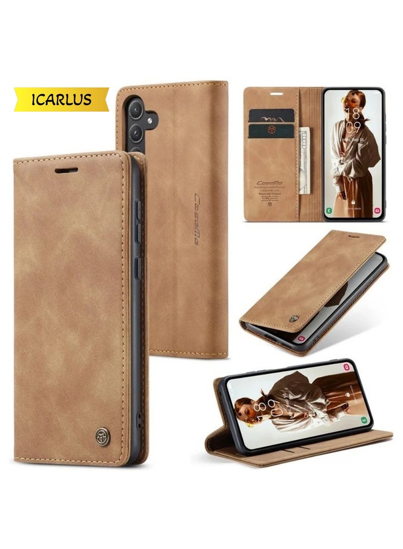CaseMe For Samsung Galaxy A57 5G Case PU Leather Stand View Business Phone Cover - Brown - Image 1
