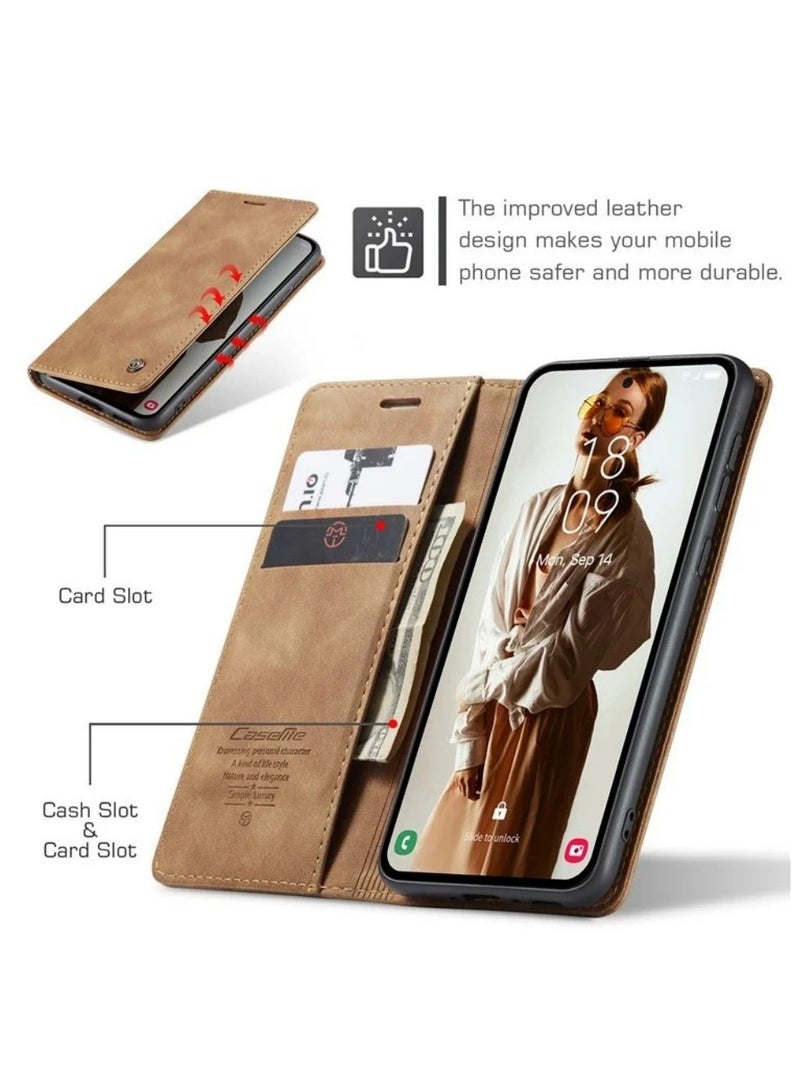 CaseMe For Samsung Galaxy A57 5G Case PU Leather Stand View Business Phone Cover - Brown - Image 3