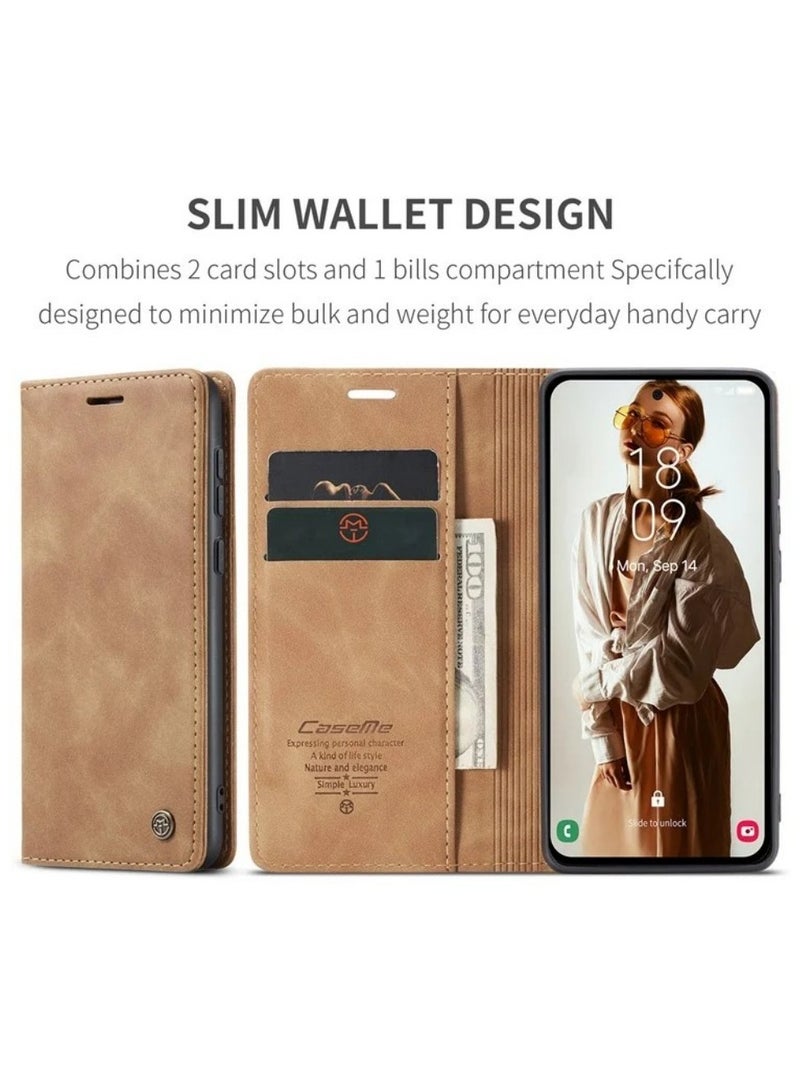 CaseMe For Samsung Galaxy A57 5G Case PU Leather Stand View Business Phone Cover - Brown - Image 4