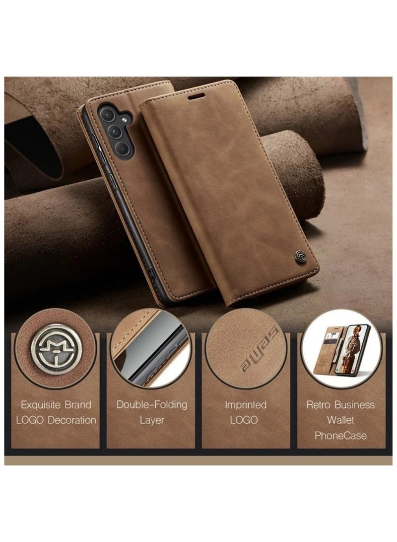 CaseMe For Samsung Galaxy A57 5G Case PU Leather Stand View Business Phone Cover - Brown - Image 5