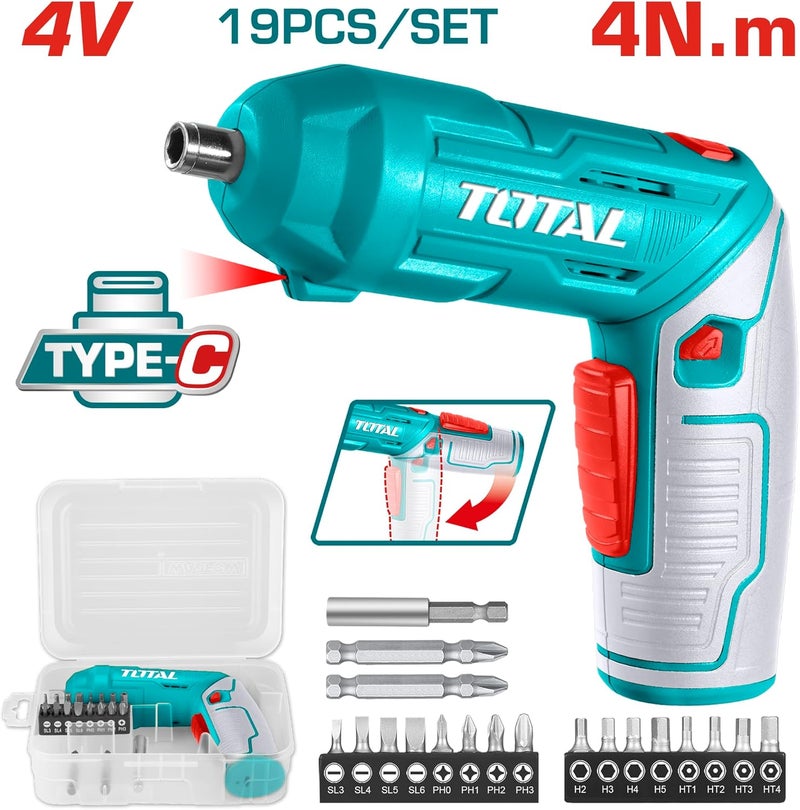 TOTAL 4V Cordless Screwdriver with 19 Bits - Image 4