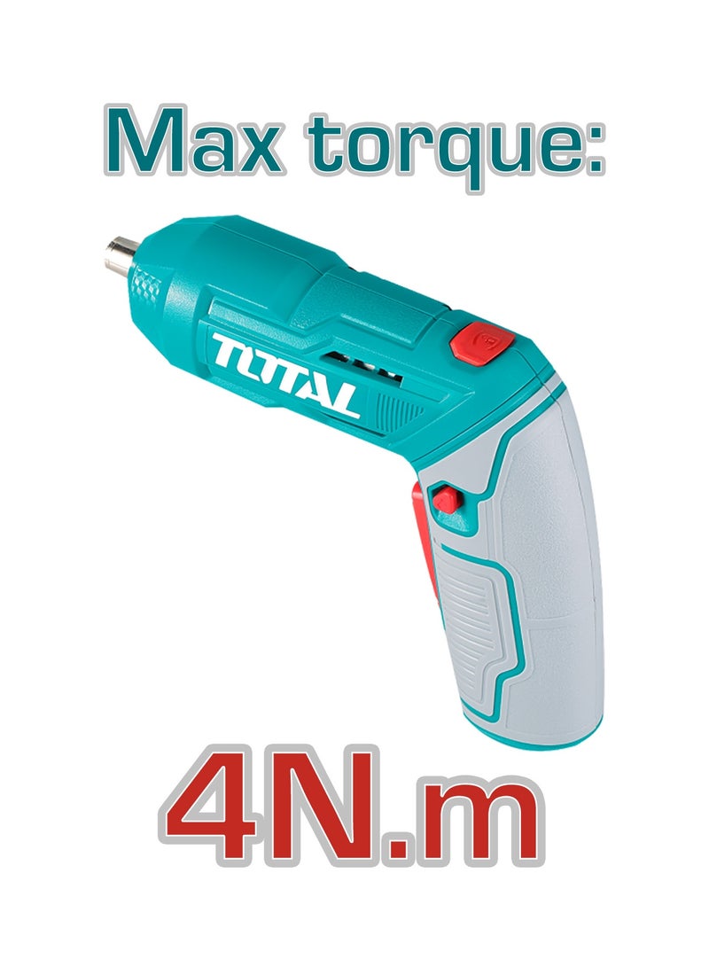 TOTAL 4V Cordless Screwdriver Kit with 2-Position Adjustable Handle - 4Nm Torque, 240 RPM, USB Type-C Charging & 19-Piece Bit Set in Carrying Case - TSDLI0442 - Image 5