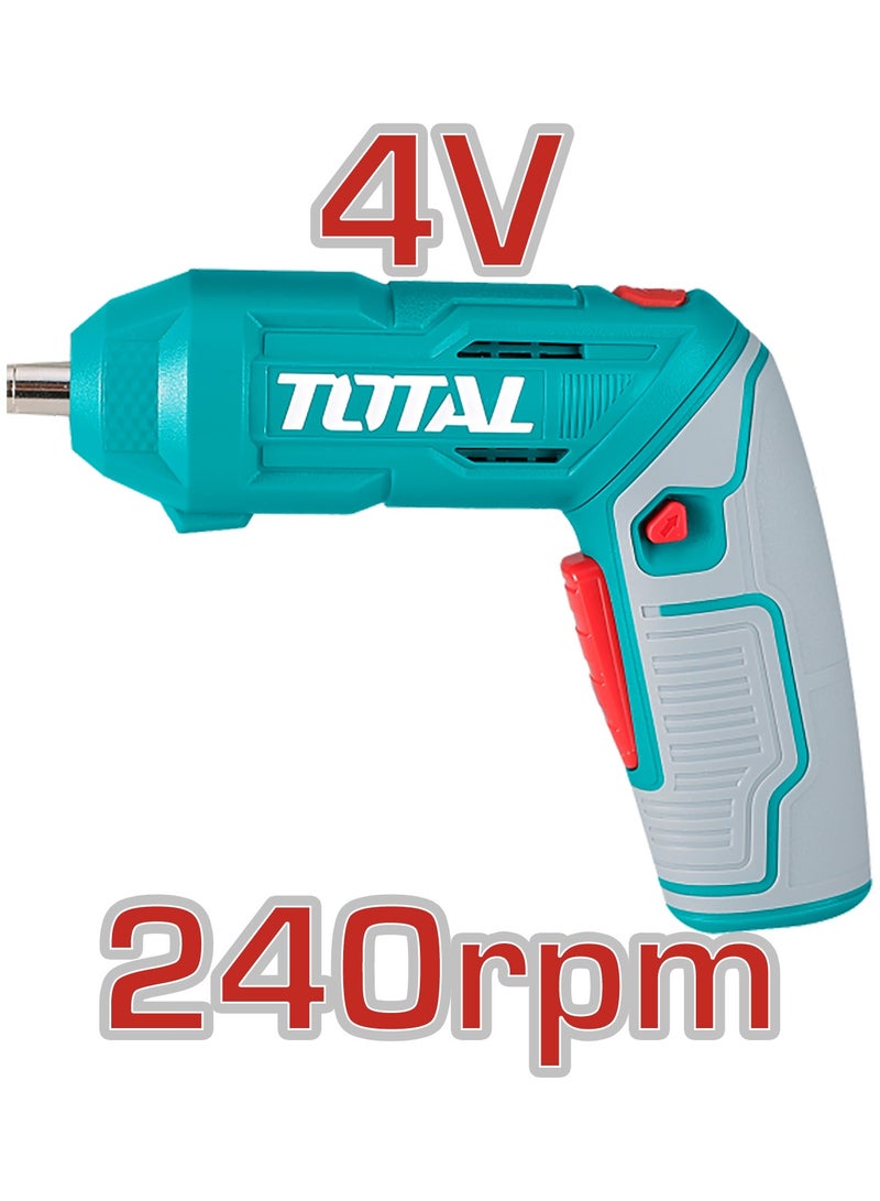 TOTAL 4V Cordless Screwdriver Kit with 2-Position Adjustable Handle - 4Nm Torque, 240 RPM, USB Type-C Charging & 19-Piece Bit Set in Carrying Case - TSDLI0442 - Image 4