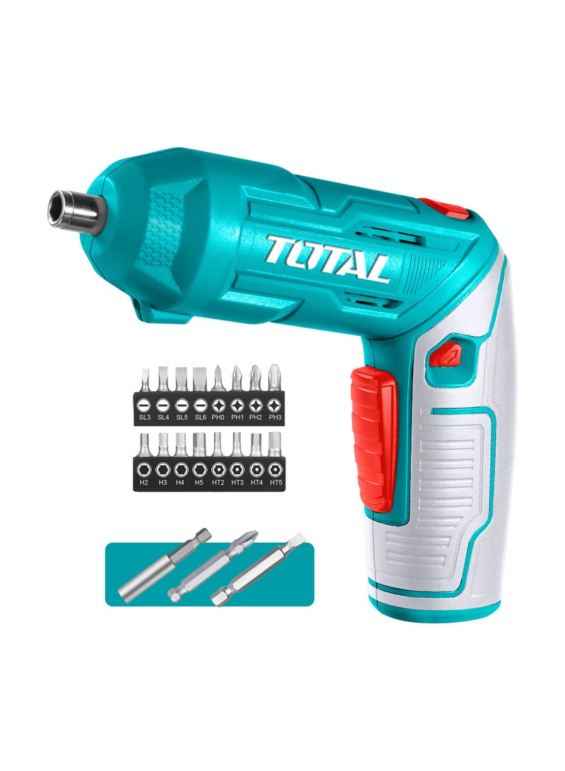 TOTAL 4V Cordless Screwdriver Kit with 2-Position Adjustable Handle - 4Nm Torque, 240 RPM, USB Type-C Charging & 19-Piece Bit Set in Carrying Case - TSDLI0442 - Image 1