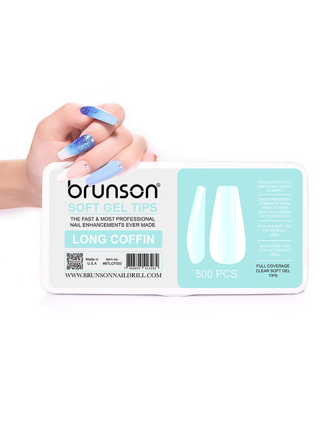 brunson False Nail Tips Soft Gel Extension Clear Long Coffin 550 Pieces BTLCF500 - Image 2