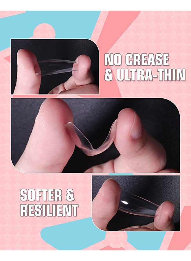 brunson False Nail Tips Soft Gel Extension Clear Long Coffin 550 Pieces BTLCF500 - Image 4