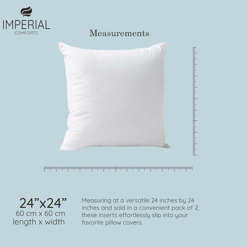 Imperial Comforts Premium Cushion Inner Pads Bed Pillow Inserts (2-Pack, White) - 24 x 24 Inches Indoor Cushion Inserts - Decorative Throw Pillow Set (2, 60x60 cm) - Image 2