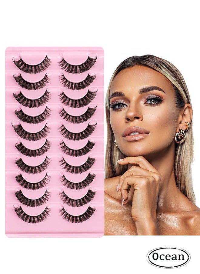Ocean - Strip False Lashes 10 Pairs, Faux Mink Lashes, Fluffy Natural Look Eyelashes, Curl Lashes Extension Strip Eyelashes Pack, Enlarge Your Eyes Eyelashes - Image 1