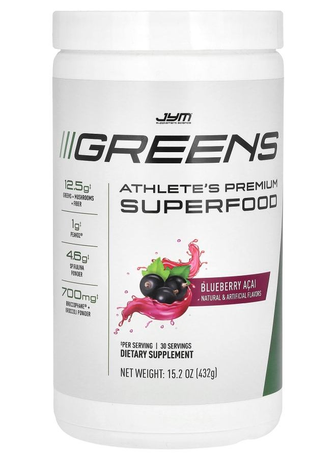 JYM Supplement Science - Greens Athlete's Premium Superfood Blueberry Acai 15.2 oz (432 g) - Image 1
