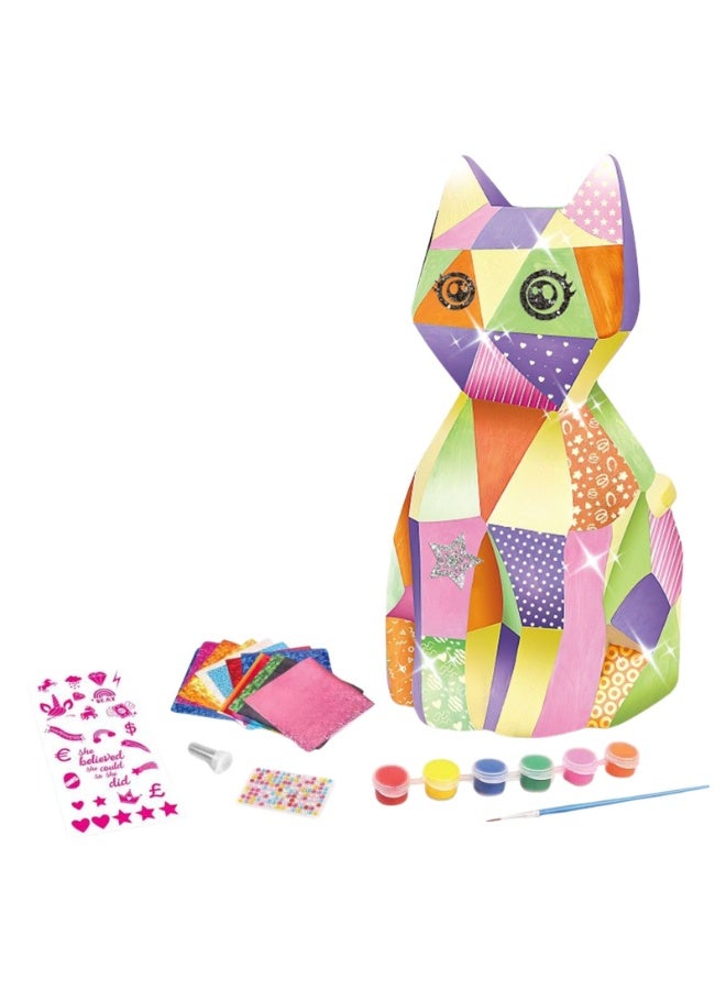 Home Smart Cat Painting Lamp for Toddlers DIY Paint Your own lamp Kit 13Pcs DIY Crafting Kit set has Cat lamp, Stickers, Laser Stickers, Glitter, Colors and Color brush Perfect for gifting. - Image 1