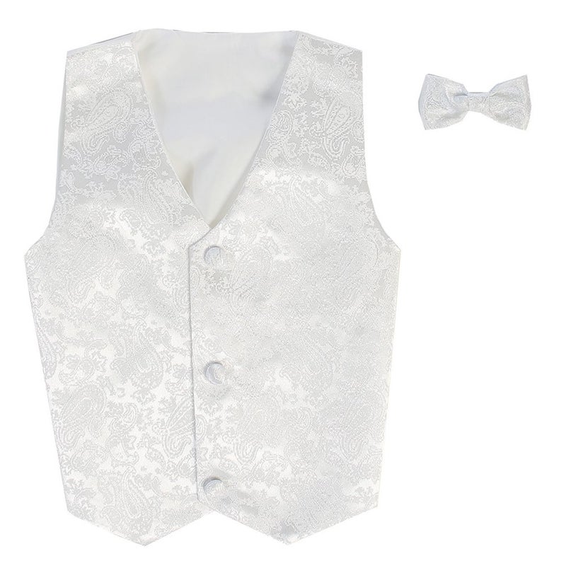Lito Vest and Clip On Boy Bowtie set - WHITE PAISLEY - 6/7 - Image 4
