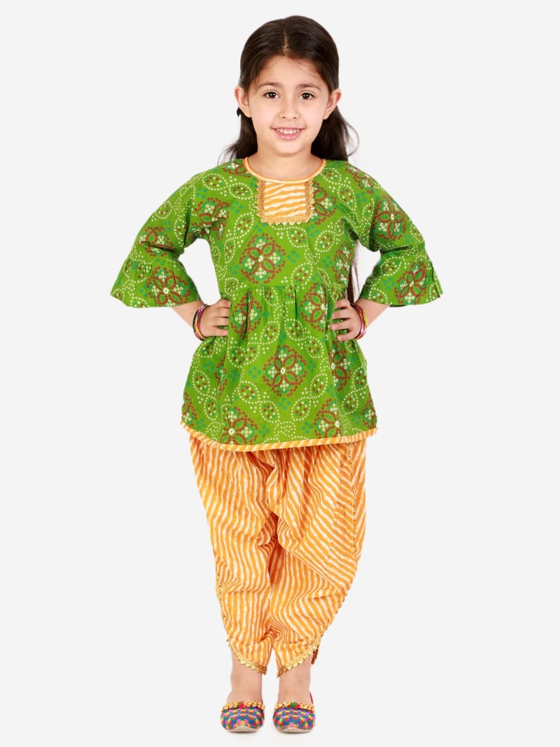 superminis Baby Girls Peplum Kurti with Dhoti Style Salwar Ethnic Dress (Green, 2-3 Years) - Image 2