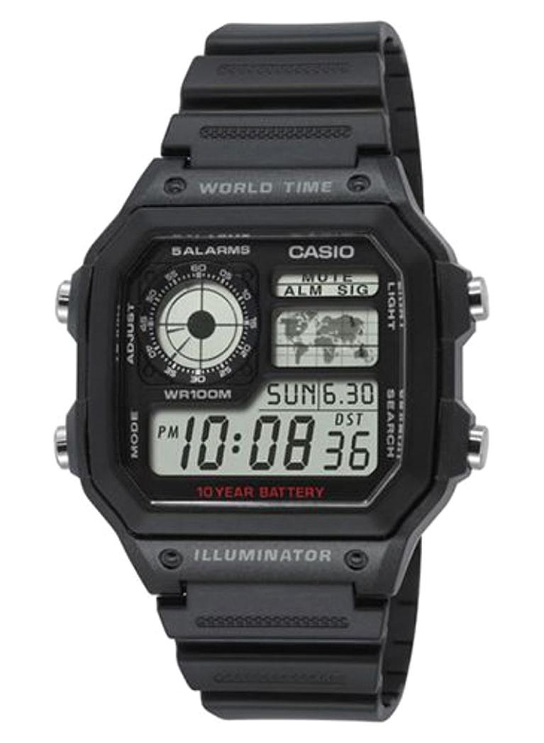 كاسيو ساعة يد رقمية بسوار من الراتينج طراز AE-1200WH-1AVDF - 42 مم - أسود رجال - Image 1