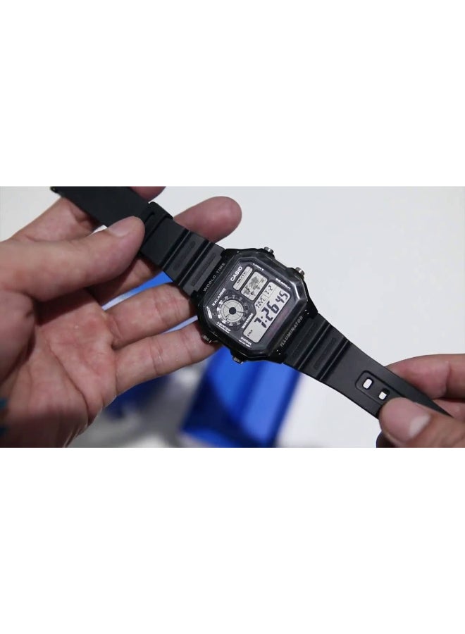 كاسيو ساعة يد رقمية بسوار من الراتينج طراز AE-1200WH-1AVDF - 42 مم - أسود رجال - Image 5