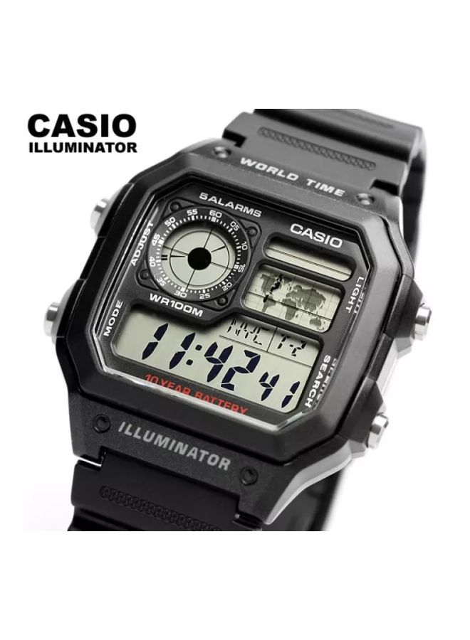 كاسيو ساعة يد رقمية بسوار من الراتينج طراز AE-1200WH-1AVDF - 42 مم - أسود رجال - Image 3