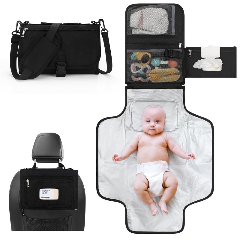 Accmor Portable Diaper Changing Pad Waterproof Travel Baby Changing Mat Newborn Essentials Baby Shower Gifts Black - Image 2