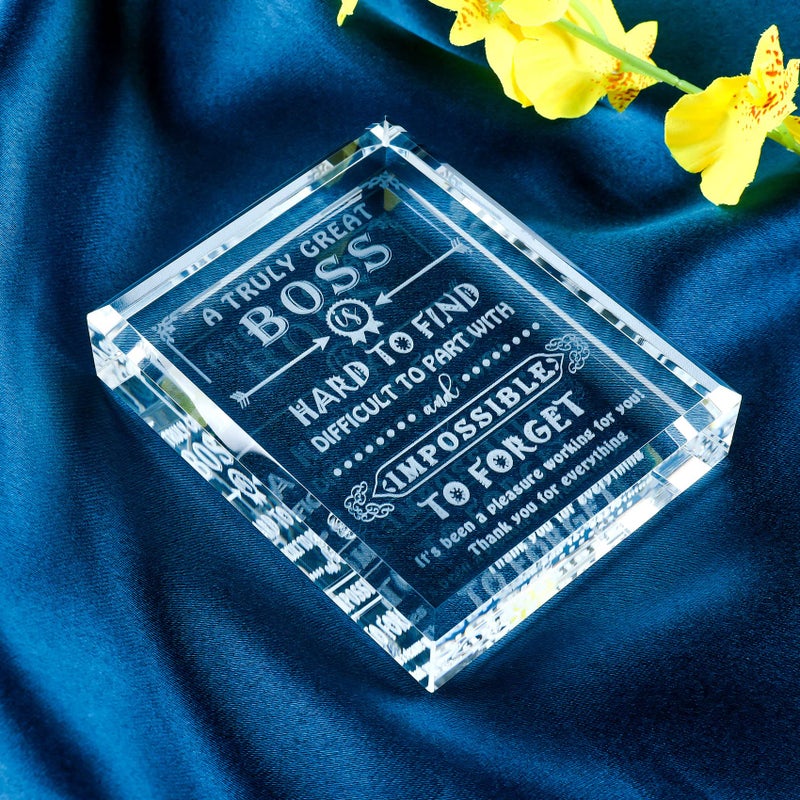 Movdyka Engraved Crystal Boss Going Away Gift for Women Men, Great Appreciation Gifts for Best Boss Lady Desk Decoration Paperweight Present for Boss Day Leaving Retirement Birthday Christmas - Image 2