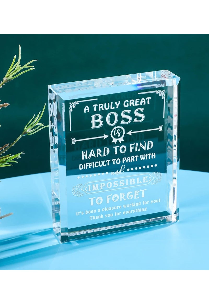 Movdyka - Movdyka Engraved Crystal Boss Going Away Gift for Women Men, Great Appreciation Gifts for Best Boss Lady Desk Decoration Paperweight Present for Boss Day Leaving Retirement Birthday - Image 1