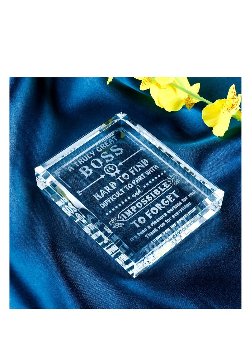 Movdyka - Movdyka Engraved Crystal Boss Going Away Gift for Women Men, Great Appreciation Gifts for Best Boss Lady Desk Decoration Paperweight Present for Boss Day Leaving Retirement Birthday - Image 1