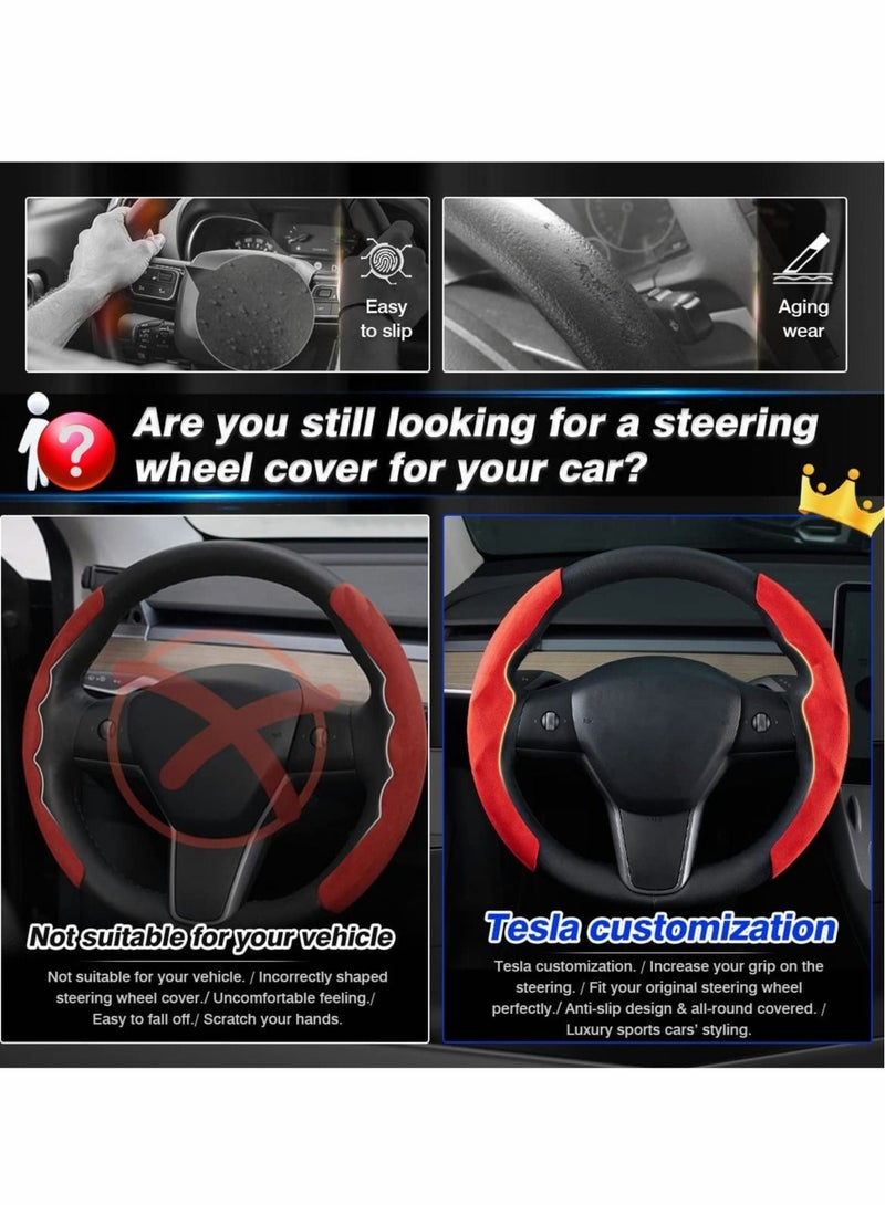 Steering Wheel Cover for Tesla Model Y 2020-2022/Model 3 2017-2022, Car Breathable Non Slip Steer Wheel Protector Cover - Image 3