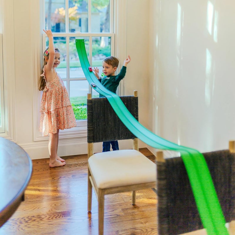 Valchemist FlexTrack 5000 Flexible Race Car Track for Kids Toy with Suction Cups Compatible with Hot Wheels and Diecast 164th Cars and More 15 Feet Long Rolls Up Portable Racetrack Electric Green - Image 2