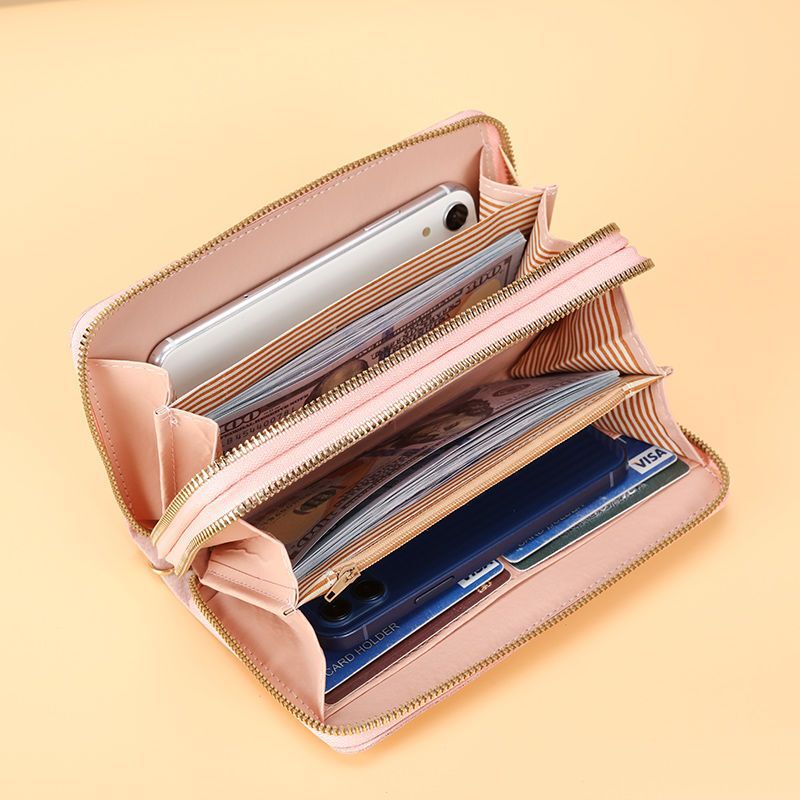 Multifunctional Solid Color PU Leather Wallet, RFID Blocking Design Portable Daily Storage Purse for Cards Cash Coin Business Use - Image 2
